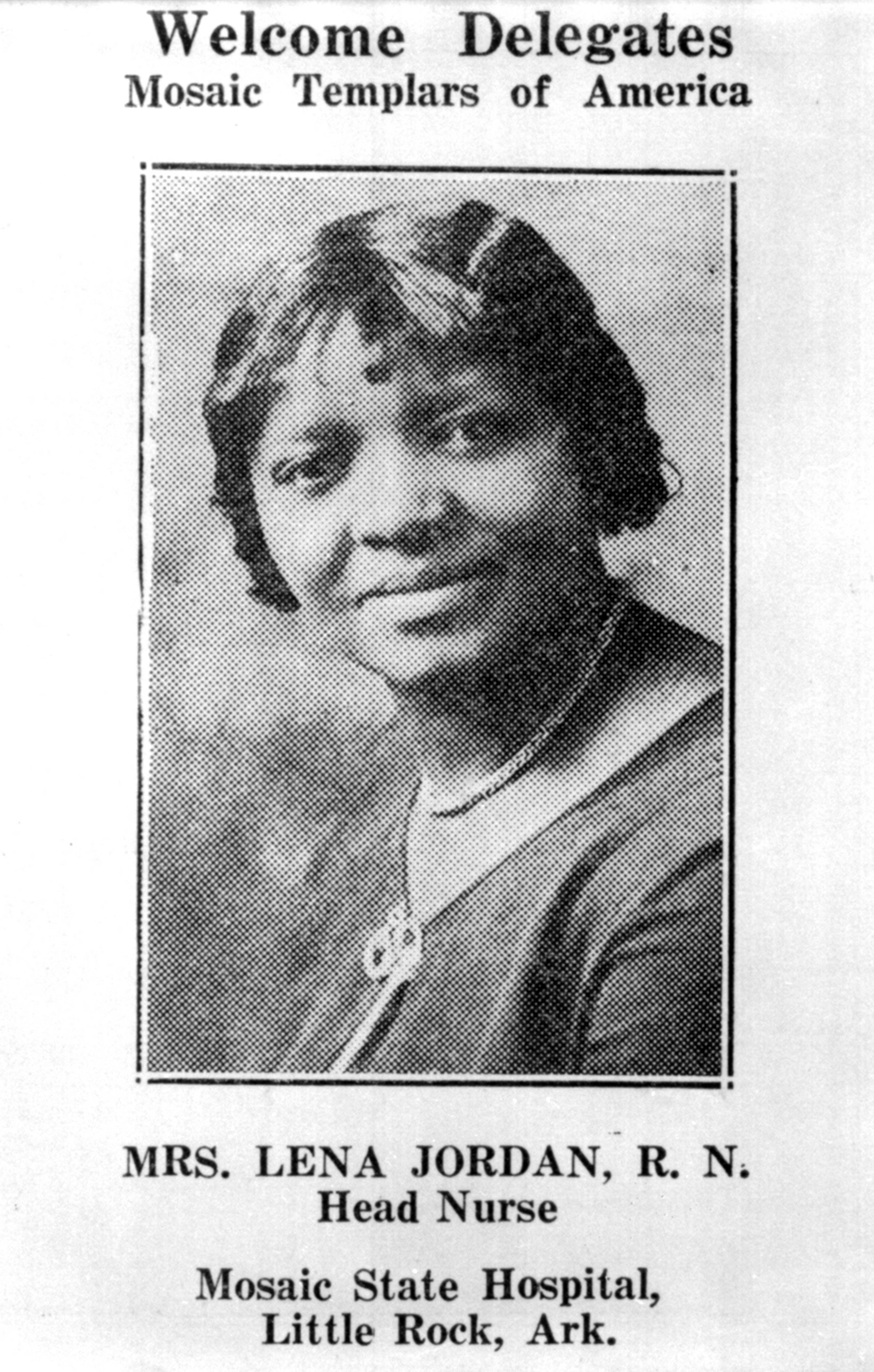 Lena Lowe Jordan, R.N., Mosaic State Hospital